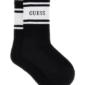 Чорапи в черно с бели ивици и надпис Guess - Снимка 1