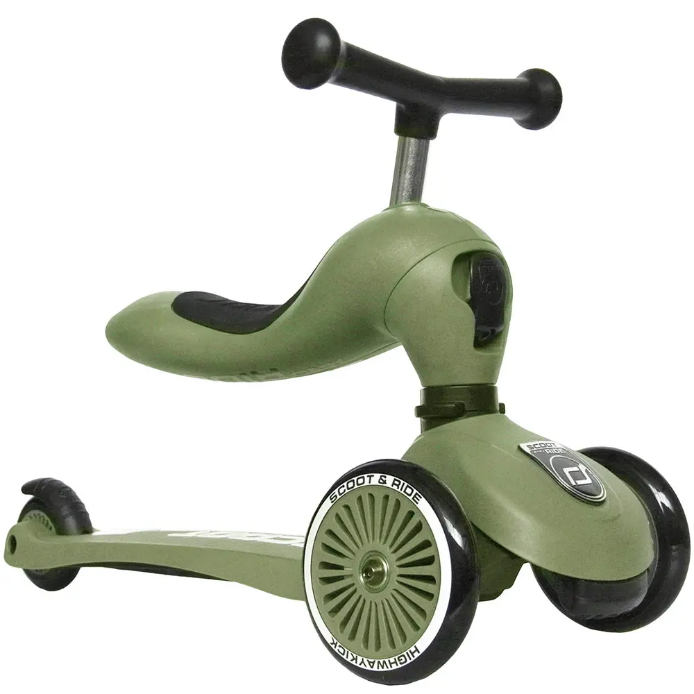 Детска тротинетка и колело за баланс Scoot & Ride Highwaykick 1, Тъмно зелено - Снимка 1