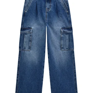 GUESS kids Сини детски дънки cargo за момичета с джобове - Снимка 1
