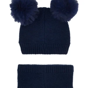 GUESS kids Комплект тъмносиня шапка и шал с помпони - Снимка 1