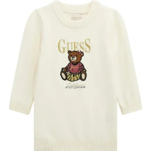 GUESS kids Кремава трикотажна рокля с меченце за момичета - Снимка 1