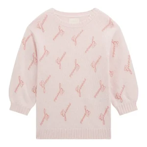 GUESS kids Трикотажна розова рокля с лого за момичета - Снимка 1