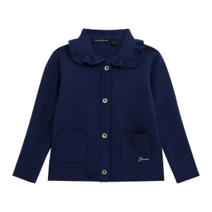 GUESS kids Детски тъмносин кардиган с къдрици и копчета - Снимка 1