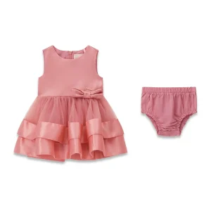 GUESS KIDS Елегантна бебешка розова рокля с тюл и сатенен колан - Снимка 1