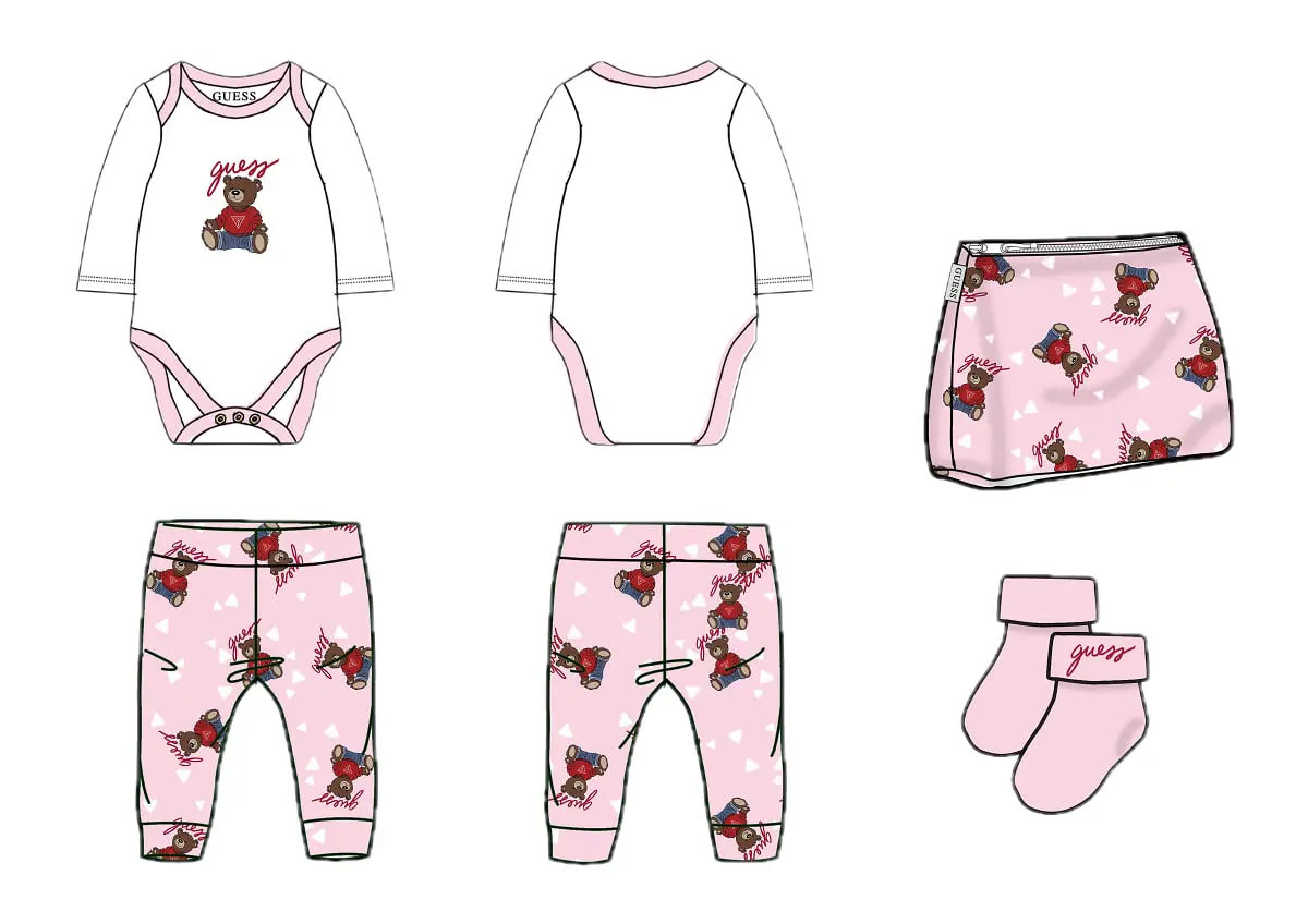 GUESS KIDS Бебешки комплект с мечета и розови акценти - Снимка 2