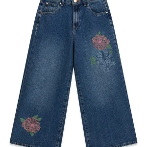 GUESS KIDS Детски дънки с широки крачоли и цветна бродерия - Снимка 1