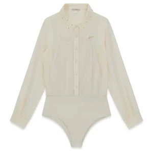 GUESS KIDS Детско кремаво боди с дълги ръкави и яка - Снимка 1