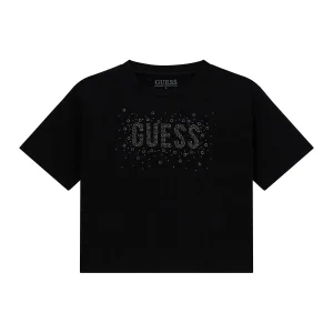 GUESS KIDS Детска черна тениска с бляскави детайли - Снимка 1