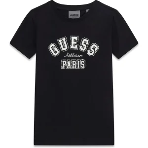 GUESS KIDS Черна детска тениска с модерен надпис - Снимка 1