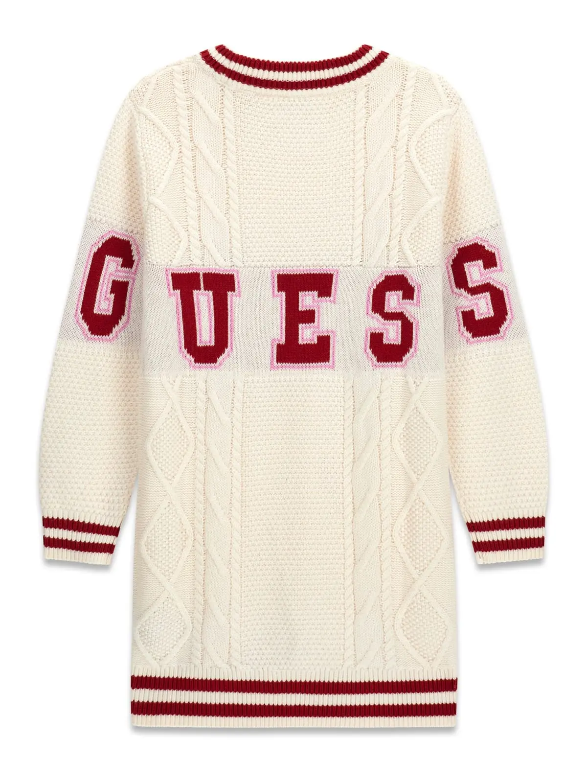 GUESS KIDS Трикотажна рокля в кремаво бяло с релефен дизайн - Снимка 2