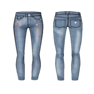 GUESS KIDS Скини дънки за момичета с бродерии на цветя и пеперуди - Снимка 1