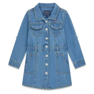 GUESS KIDS Дънкова рокля с бродирани сърца за момичета - Снимка 1