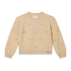 GUESS KIDS Детски бежов пуловер с флорални апликации - Снимка 1