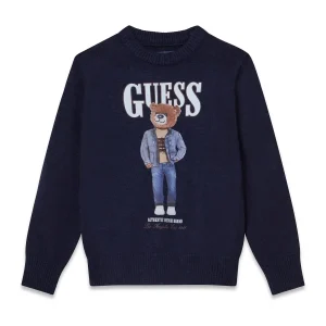 GUESS KIDS Трикотажен син пуловер с мечка за малко момче - Снимка 1