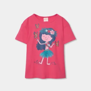 BOBOLI Тениска за момиче в магента с игрив принт