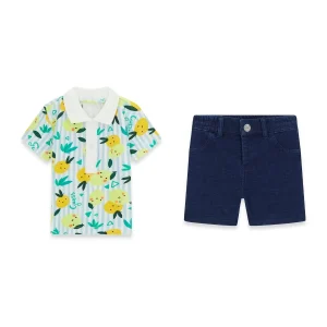 GUESS KIDS Летен бебешки комплект с весели лимони и дънки - Снимка 1
