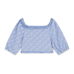 GUESS KIDS Детски блузон с отворени рамене, индигов цвят за момичета - Снимка 1