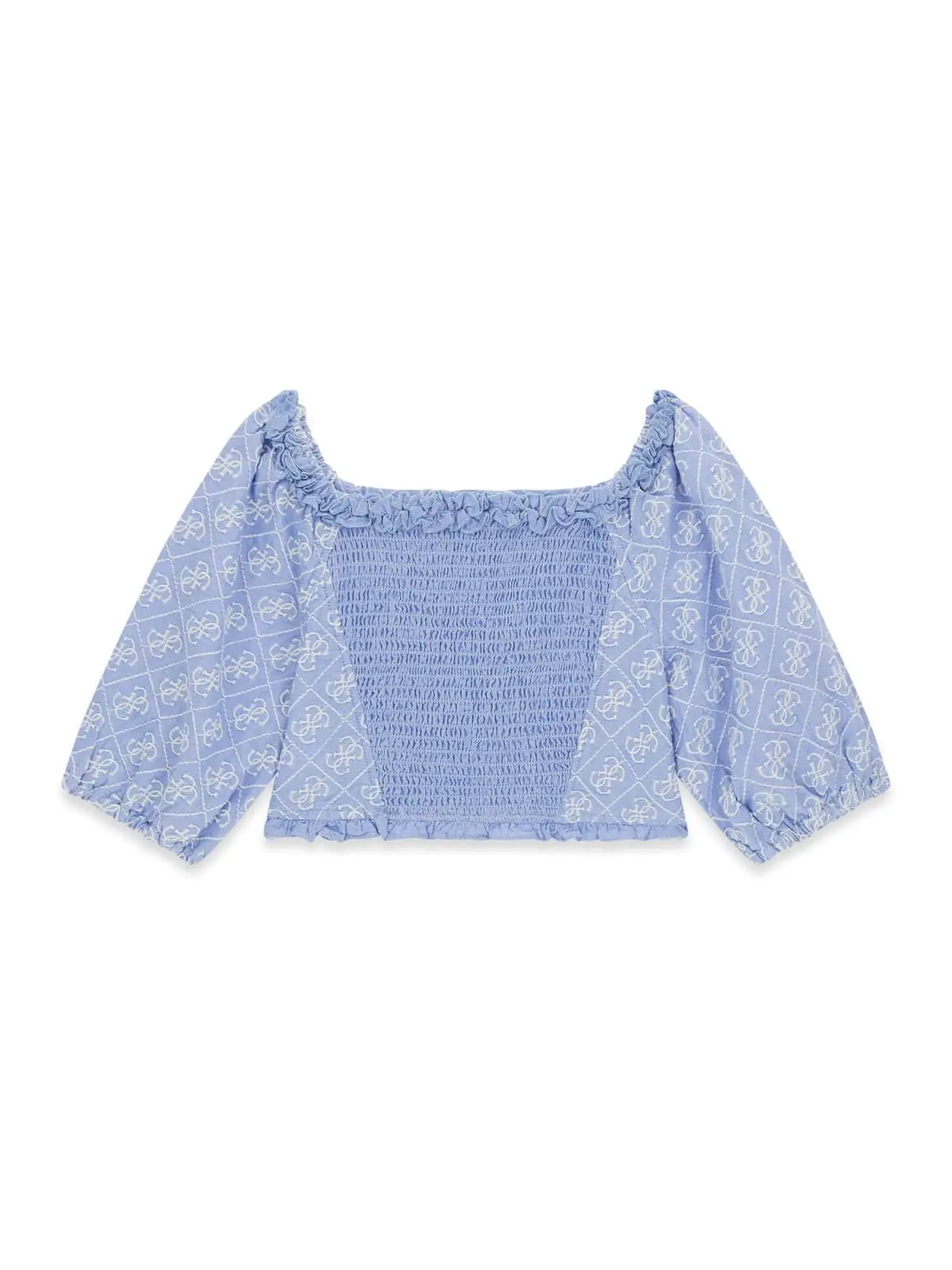 GUESS KIDS Детски блузон с отворени рамене, индигов цвят за момичета - Снимка 2