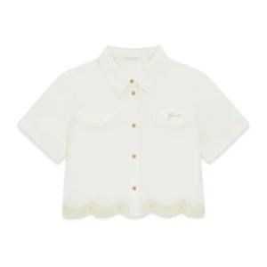 GUESS KIDS Бяла детска риза от лиосел с копчета и кантове за момичета - Снимка 1