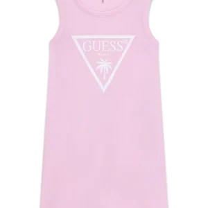 GUESS KIDS Розова детска трикотажна рокля с лого - Снимка 1