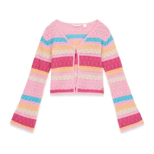 GUESS KIDS Детски плетен кардиган с многоцветни ивици за момичета