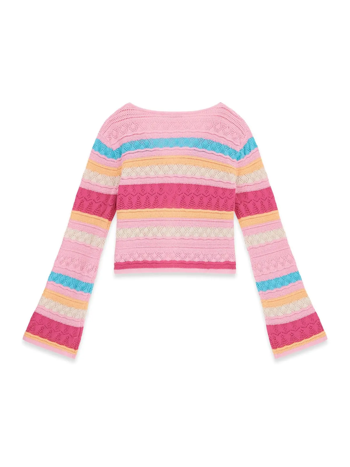 GUESS KIDS Детски плетен кардиган с многоцветни ивици за момичета - Снимка 2