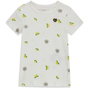 GUESS KIDS Детска памучна тениска с лимони и цветя за малки момичета