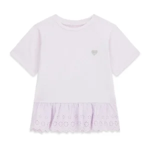 GUESS KIDS Трикотажна тениска с дантелени детайли в лилаvo