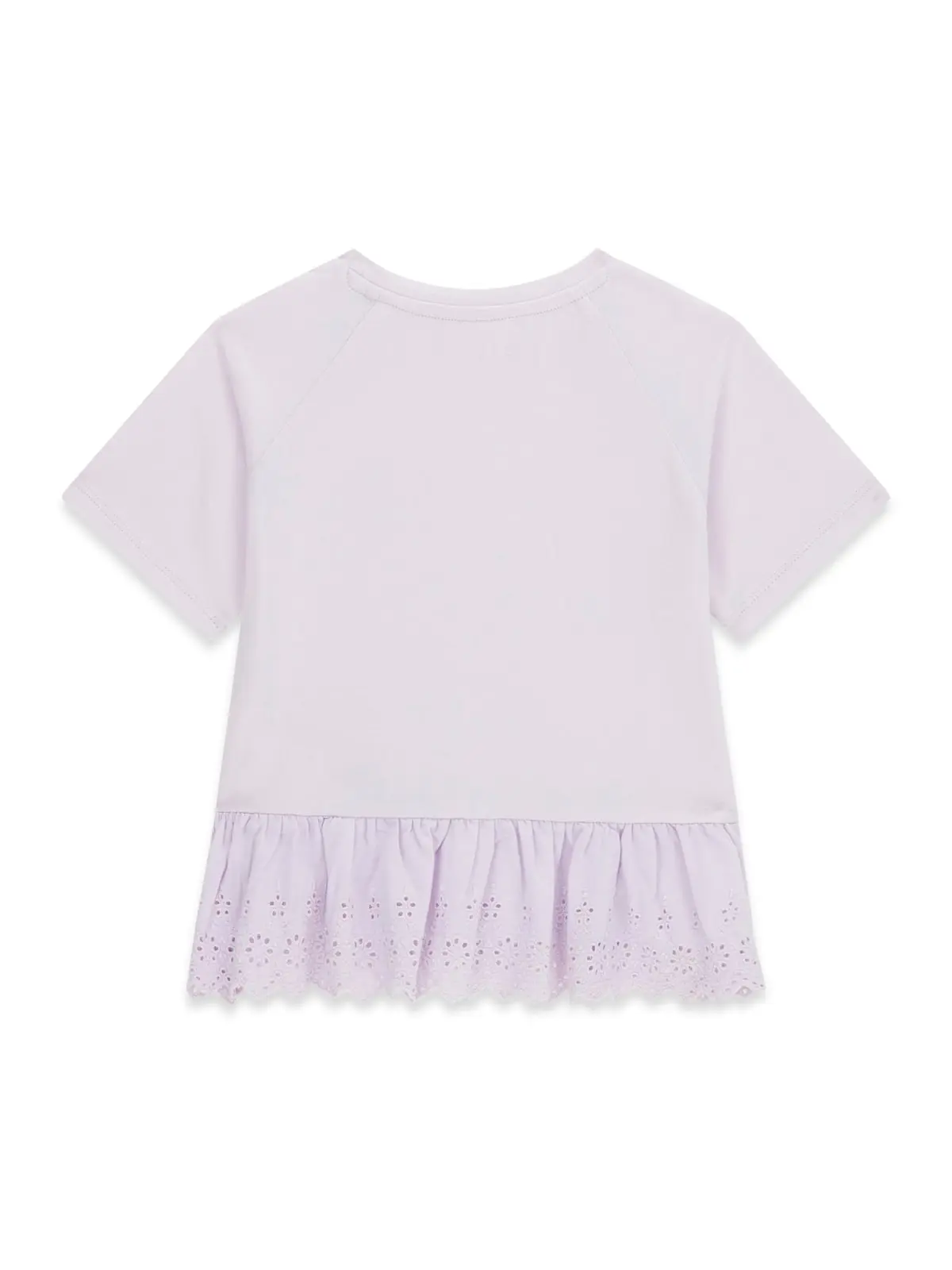 GUESS KIDS Трикотажна тениска с дантелени детайли в лилаvo - Снимка 2