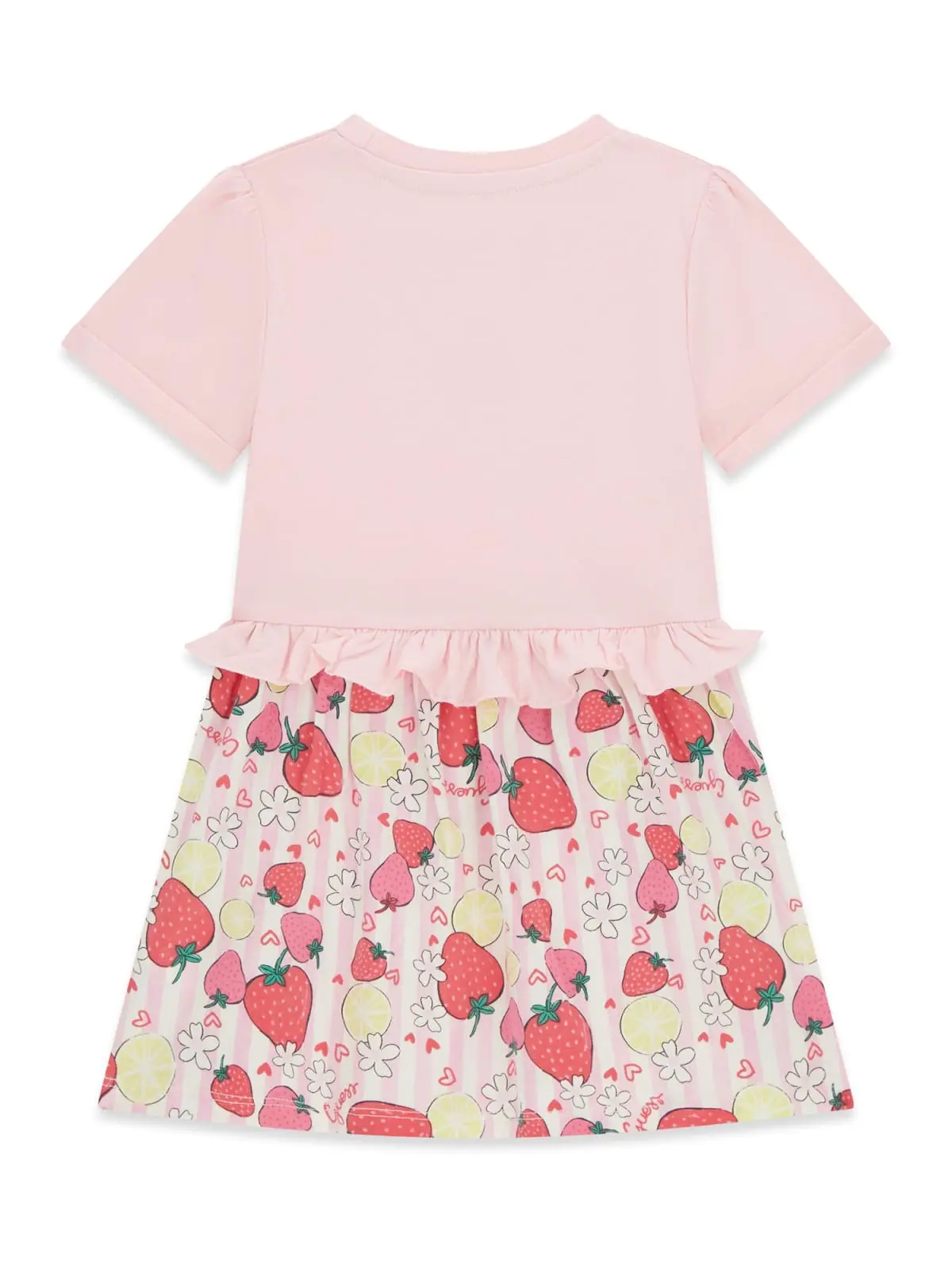 GUESS KIDS Розова рокля с плодови мотиви и апликация за  малки момичета - Снимка 2