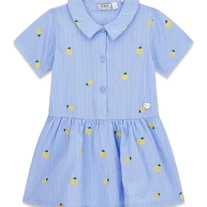 GUESS KIDS Детска синя поплинена рокля с лимонов принт - Снимка 1