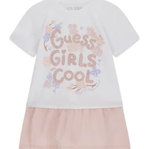 GUESS KIDS Детска бяла рокля с принт на нежни цветя за  малки момичета - Снимка 1
