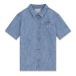 GUESS KIDS Детска риза от лен и памук в индиго цвят - Снимка 1