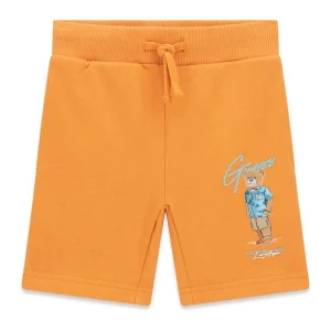 GUESS KIDS Детски оранжеви панталони с декорация мечка - Снимка 1