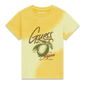 GUESS KIDS Тениска за момчета с жълт tie-dye и принт - Снимка 1