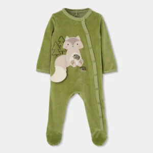 BOBOLI Зелен бебешки плюшен гащеризон с животинче - Снимка 1