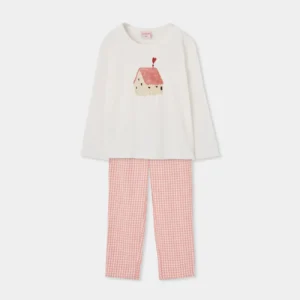 BOBOLI Детска трикотажна пижама с къщичка и каре - Снимка 1
