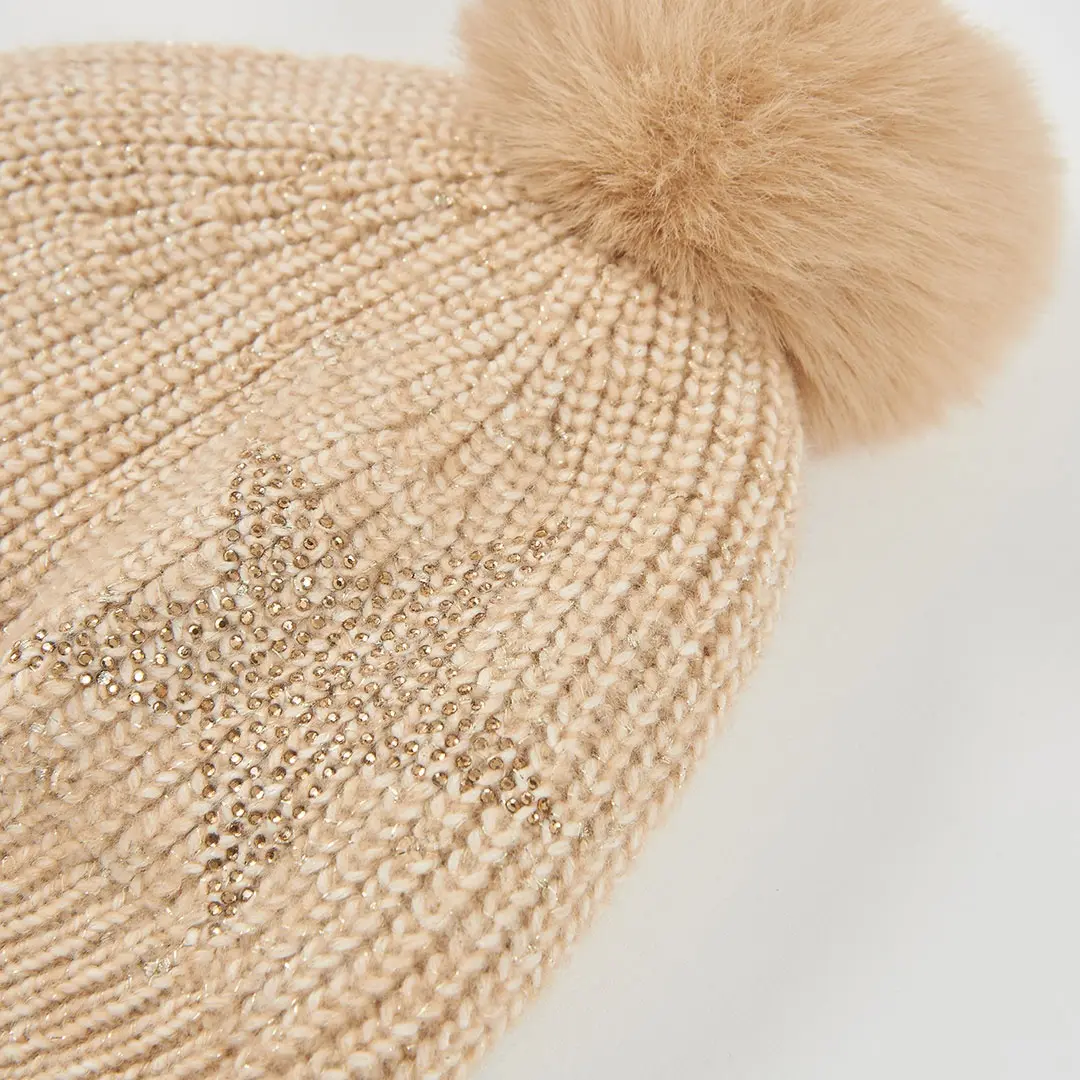 BOBOLI Златиста зимна шапка с помпон и декорация звезда - Снимка 2