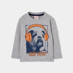 BOBOLI Детска Трикотажна тениска с куче и надпис "Hard Sound" - Снимка 1
