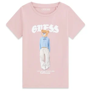 GUESS KIDS Трикотажна розова тениска с мече за момичета