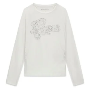 GUESS KIDS блуза с дълъг ръкав за момичета в изчистен бял цвят - Снимка 1