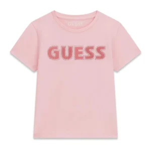 GUESS KIDS Светлорозова тениска за момичета с лого