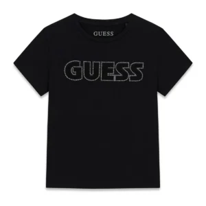 GUESS KIDS Трикотажна черна тениска за момичета с надпис
