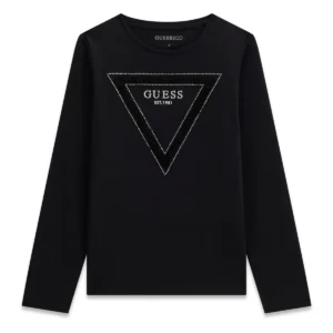 GUESS KIDS Детска черна блуза с дълги ръкави и лого отпред