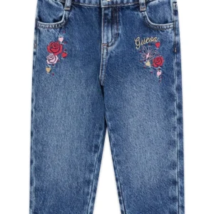 GUESS KIDS Дънкови панталони с цветни бродерии за момичета - Снимка 1