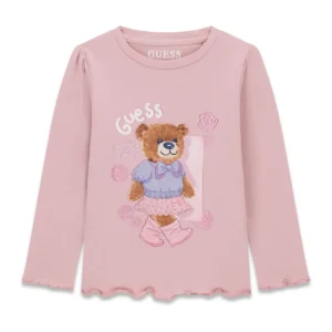 GUESS KIDS Розова памучна блуза с меченце за момичета - Снимка 1