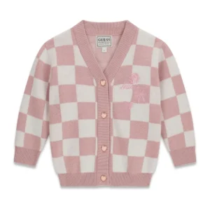 GUESS KIDS Детск жилетка с розово-бяло каре и сърца - Снимка 1