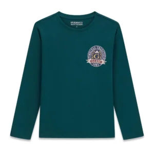 GUESS KIDS Тъмнозелена детска тениска с дълъг ръкав и лого