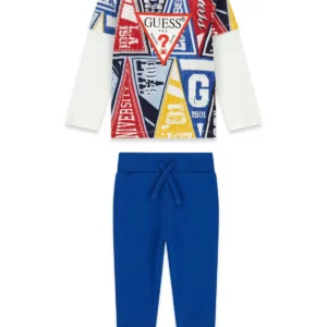 GUESS KIDS Трикотажен комплект: тениска и сини панталони - Снимка 1
