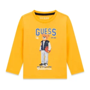 GUESS KIDS Жълта тениска с мече и надпис - Снимка 1